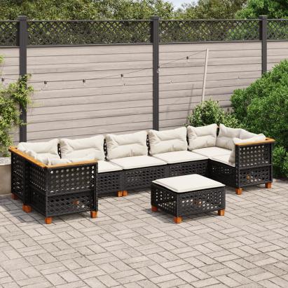 Set mobilier de grădină cu perne, 8 piese, negru, poliratan GartenMobel Dekor