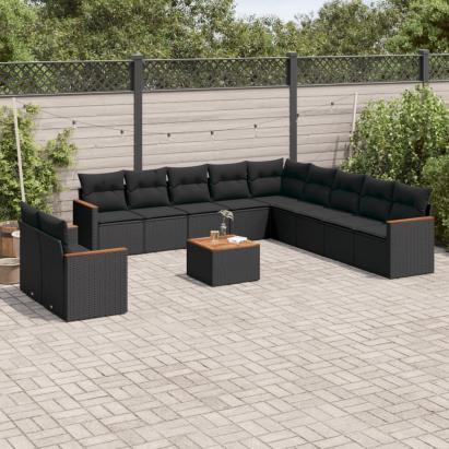 Set canapele de grădină, 12 piese, cu perne, negru, poliratan GartenMobel Dekor