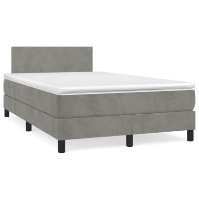 Pat box spring cu saltea, gri deschis, 120x190 cm, catifea GartenMobel Dekor
