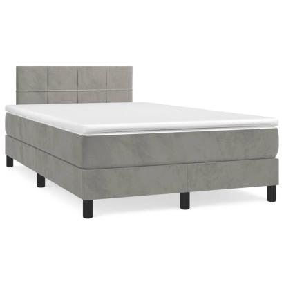 Pat box spring cu saltea, gri deschis, 120x190 cm, catifea GartenMobel Dekor