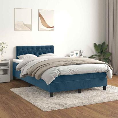 Pat box spring cu saltea, albastru închis, 120x190 cm, catifea GartenMobel Dekor