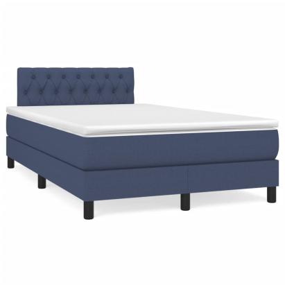 Pat cu arcuri, saltea și LED, albastru, 120x190 cm, textil GartenMobel Dekor