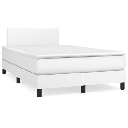Pat box spring cu saltea și LED, alb, 120x190 cm, piele eco GartenMobel Dekor