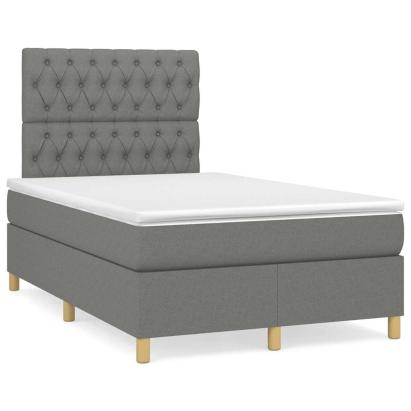 Pat cu arcuri, saltea și LED, gri închis, 120x190 cm, textil GartenMobel Dekor