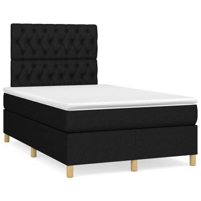 Pat cu arcuri, saltea și LED, negru, 120x190 cm, textil GartenMobel Dekor