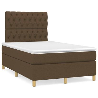 Pat cu arcuri, saltea și LED, maro închis, 120x190 cm, textil GartenMobel Dekor