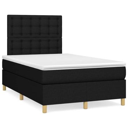 Pat cu arcuri, saltea și LED, negru, 120x190 cm, textil GartenMobel Dekor
