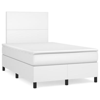 Pat box spring cu saltea și LED, alb, 120x190 cm, piele eco GartenMobel Dekor