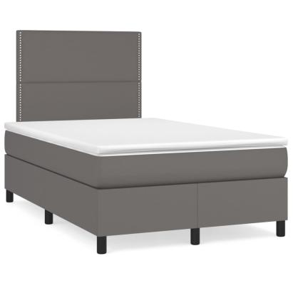 Pat cu arcuri, cu saltea & LED, gri, 120x190 cm, piele eco GartenMobel Dekor