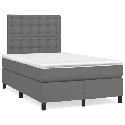 Pat cu arcuri, cu saltea și LED, gri, 120x190 cm, piele eco GartenMobel Dekor
