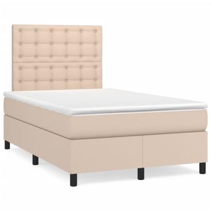 Pat cu arcuri, cu saltea și LED cappuccino 120x190 cm piele eco GartenMobel Dekor