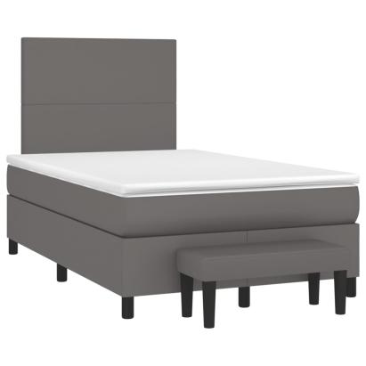 Pat box spring cu saltea, gri, 120x190 cm, piele ecologică GartenMobel Dekor