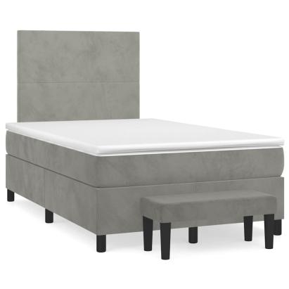 Pat box spring cu saltea, gri deschis, 120x190 cm, catifea GartenMobel Dekor