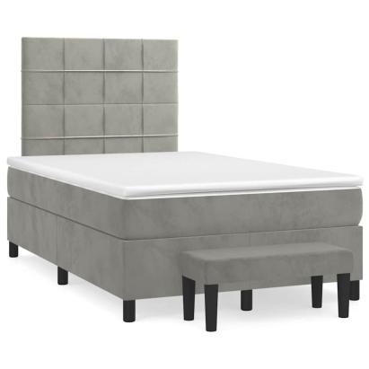 Pat box spring cu saltea, gri deschis, 120x190 cm, catifea GartenMobel Dekor