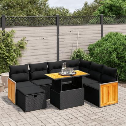 Set mobilier de grădină cu perne, 8 piese, negru, poliratan GartenMobel Dekor