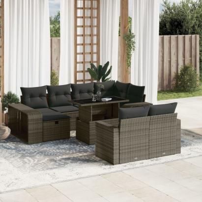 Set canapele de grădină cu perne, 11 piese, gri, poliratan GartenMobel Dekor