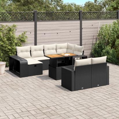 Set canapele de grădină cu perne, 11 piese, negru, poliratan GartenMobel Dekor