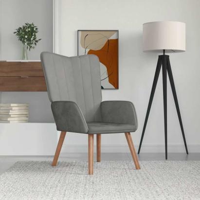 Scaun de relaxare, gri deschis, catifea GartenMobel Dekor