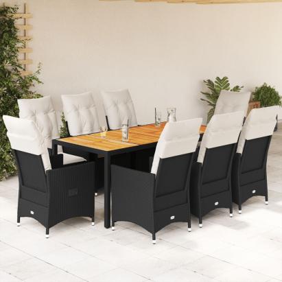 Set mobilier de grădină cu perne, 9 piese, negru, poliratan GartenMobel Dekor