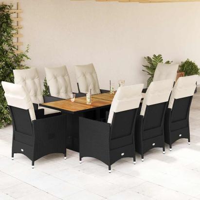 Set mobilier de grădină cu perne, 9 piese, negru, poliratan GartenMobel Dekor