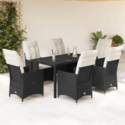 Set mobilier de grădină cu perne, 7 piese, negru, poliratan GartenMobel Dekor