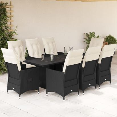 Set mobilier de grădină cu perne, 9 piese, negru, poliratan GartenMobel Dekor