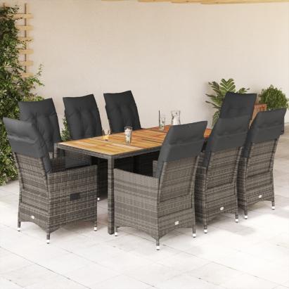 Set mobilier grădină cu perne, 9 piese, gri, poliratan GartenMobel Dekor