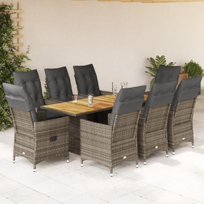Set mobilier grădină cu perne, 9 piese, gri, poliratan GartenMobel Dekor