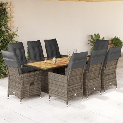 Set mobilier grădină cu perne, 9 piese, gri, poliratan GartenMobel Dekor