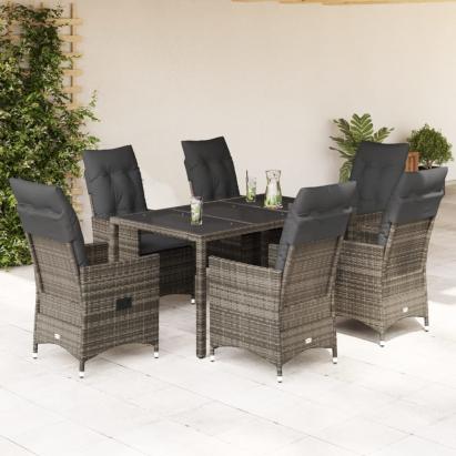 Set mobilier de grădină cu perne, 7 piese, gri, poliratan GartenMobel Dekor