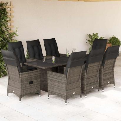 Set mobilier grădină cu perne, 9 piese, gri, poliratan GartenMobel Dekor