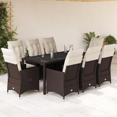 Set mobilier de grădină cu perne, 9 piese, maro, poliratan GartenMobel Dekor