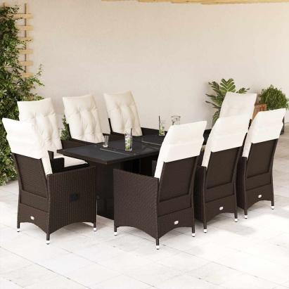 Set mobilier de grădină cu perne, 9 piese, maro, poliratan GartenMobel Dekor