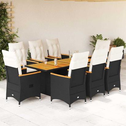 Set mobilier de grădină cu perne, 9 piese, negru, poliratan GartenMobel Dekor