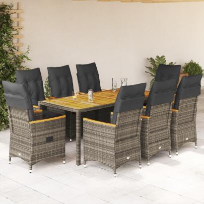 Set mobilier grădină cu perne, 9 piese, gri, poliratan GartenMobel Dekor