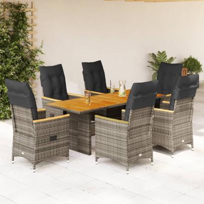 Set mobilier de grădină cu perne, 7 piese, gri, poliratan GartenMobel Dekor