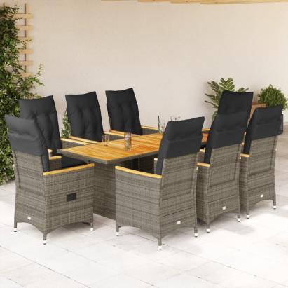 Set mobilier grădină cu perne, 9 piese, gri, poliratan GartenMobel Dekor