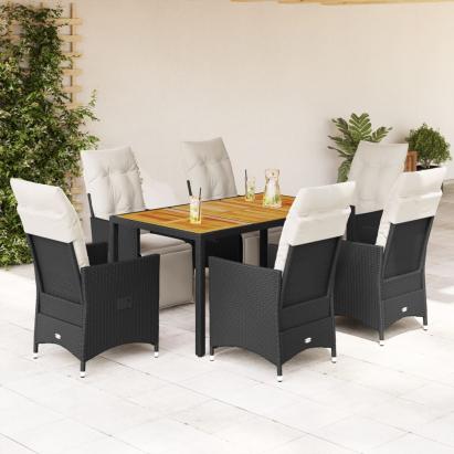Set mobilier de grădină cu perne, 7 piese, negru, poliratan GartenMobel Dekor
