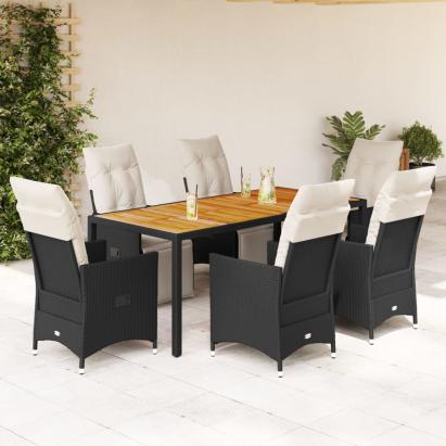Set mobilier de grădină cu perne, 7 piese, negru, poliratan GartenMobel Dekor
