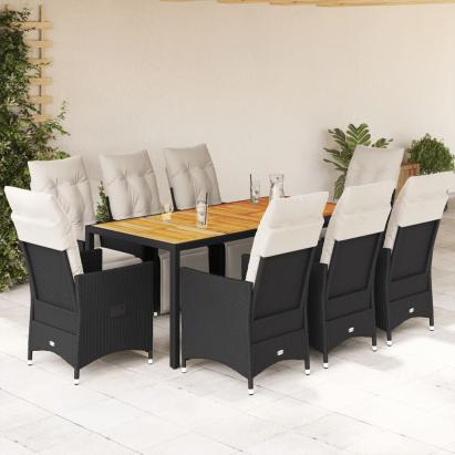 Set mobilier de grădină cu perne, 9 piese, negru, poliratan GartenMobel Dekor