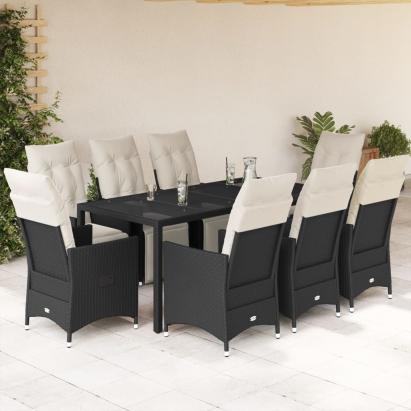 Set mobilier de grădină cu perne, 9 piese, negru, poliratan GartenMobel Dekor