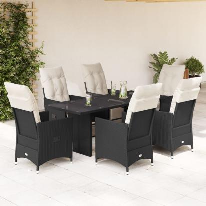 Set mobilier de grădină cu perne, 7 piese, negru, poliratan GartenMobel Dekor
