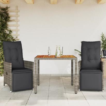 Set bistro de grădină cu perne, 3 piese, gri, poliratan GartenMobel Dekor