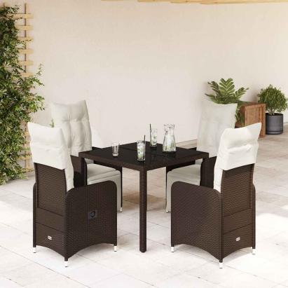 Set bistro de grădină, 5 piese, cu perne, maro, poliratan GartenMobel Dekor