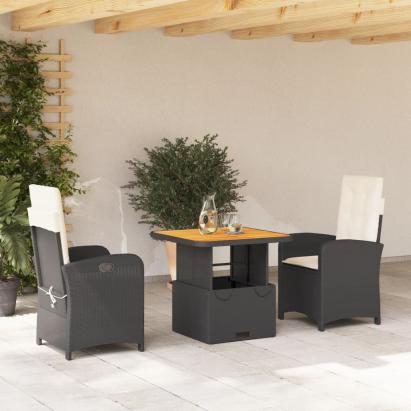 Set mobilier de grădină cu perne, 3 piese, negru, poliratan GartenMobel Dekor