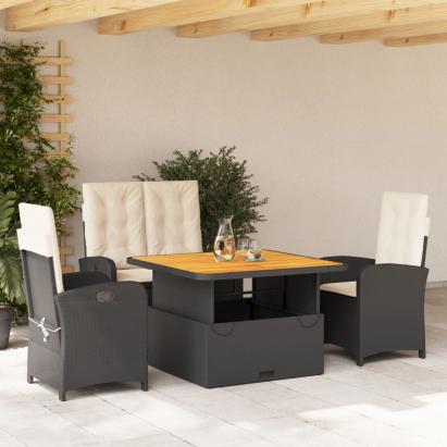 Set mobilier de grădină cu perne, 4 piese, negru, poliratan GartenMobel Dekor