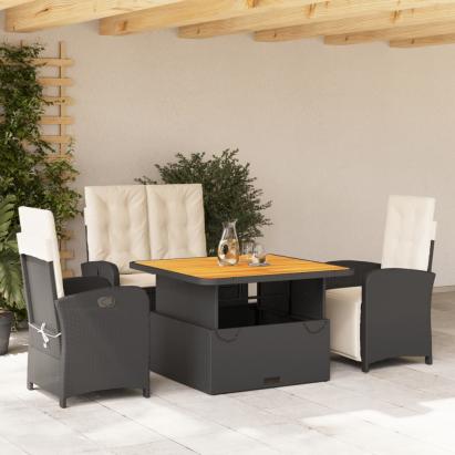 Set mobilier de grădină cu perne, 4 piese, negru, poliratan GartenMobel Dekor