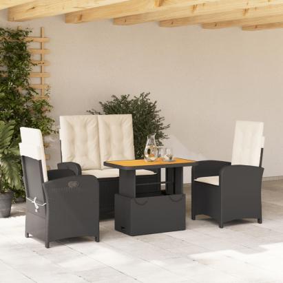 Set mobilier de grădină cu perne, 4 piese, negru, poliratan GartenMobel Dekor