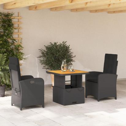 Set mobilier de grădină cu perne, 3 piese, negru, poliratan GartenMobel Dekor