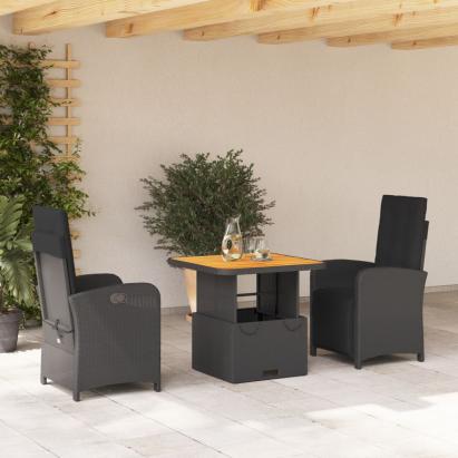 Set mobilier de grădină cu perne, 3 piese, negru, poliratan GartenMobel Dekor